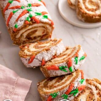 A pinterest graphic of a carrot cake roll