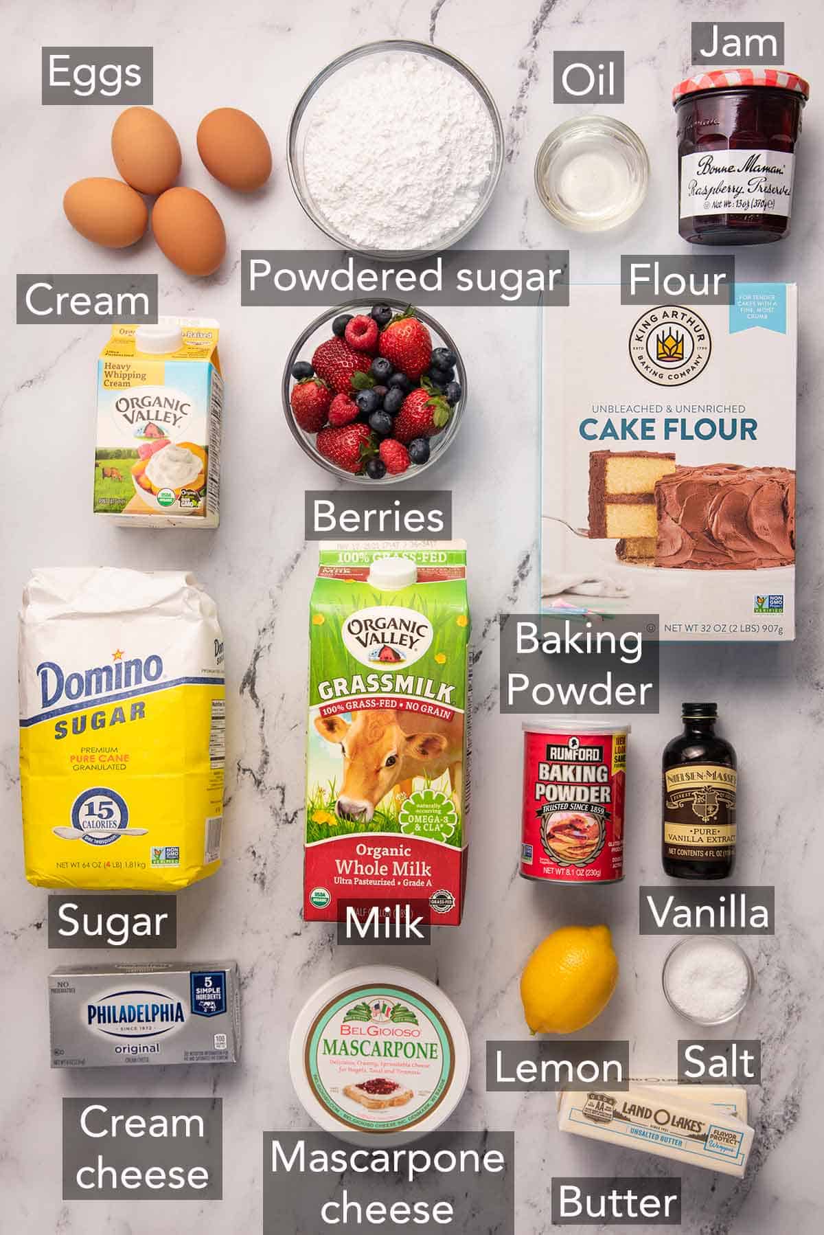 Ingredients needed to make Chantilly cake.