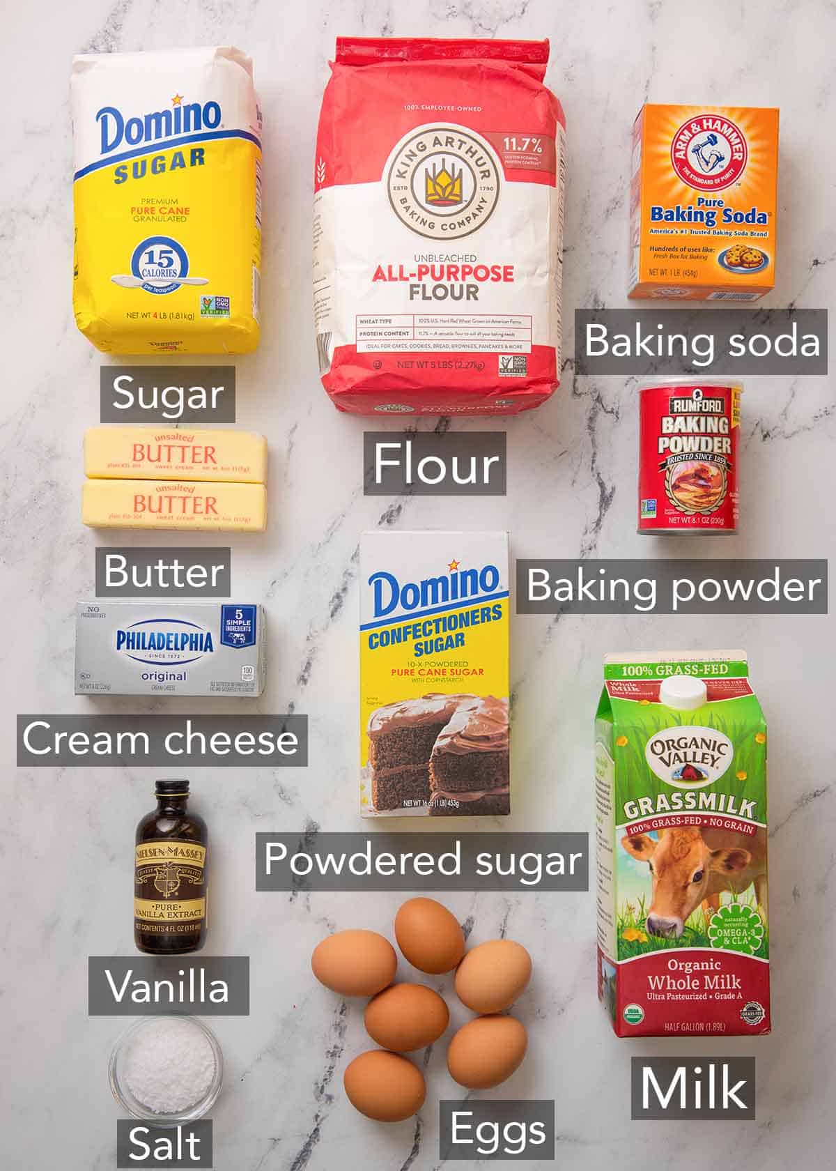 Ingredients needed to make vanilla Bundt cake.