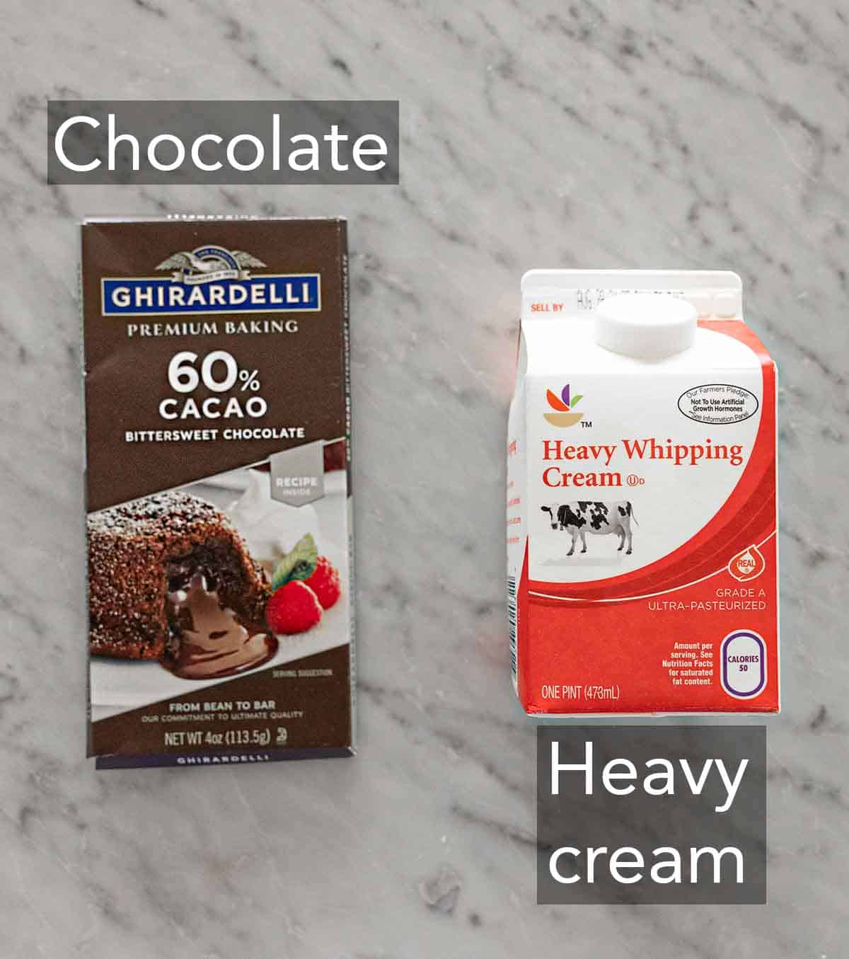 Ingredients needed to make chocolate ganache.