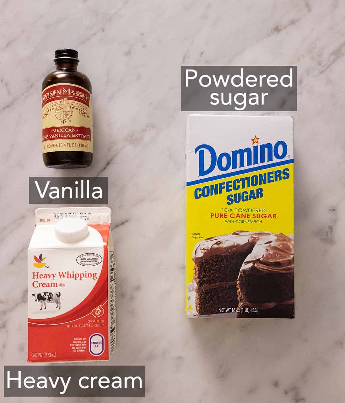 Ingredients needed to make whipped cream.