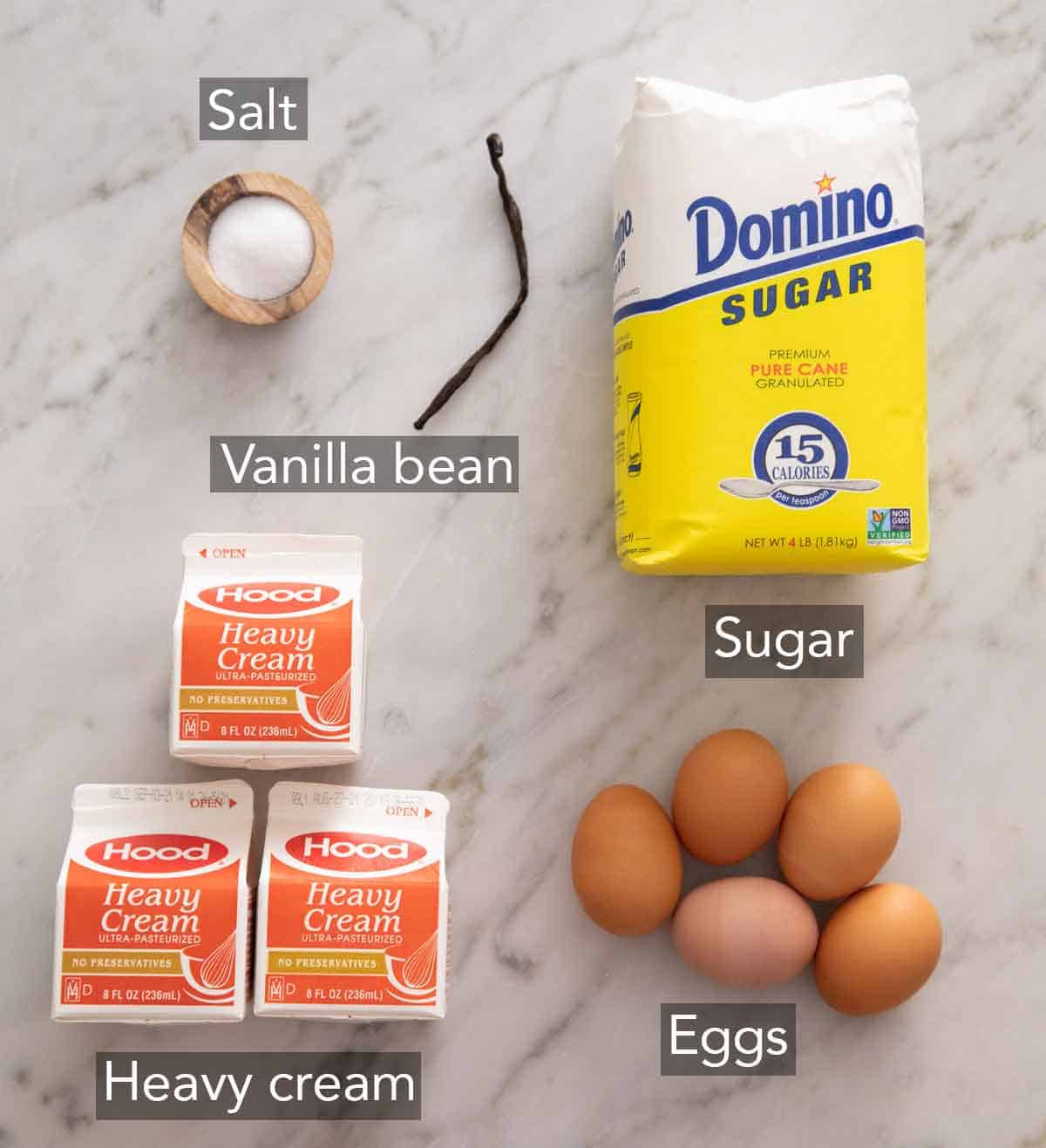 Ingredients needed to make crème brûlée.