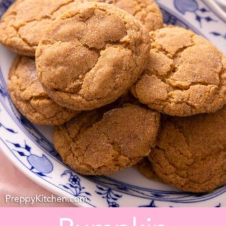 Pinterest graphic of a platter of pumpkin snickerdoodles.