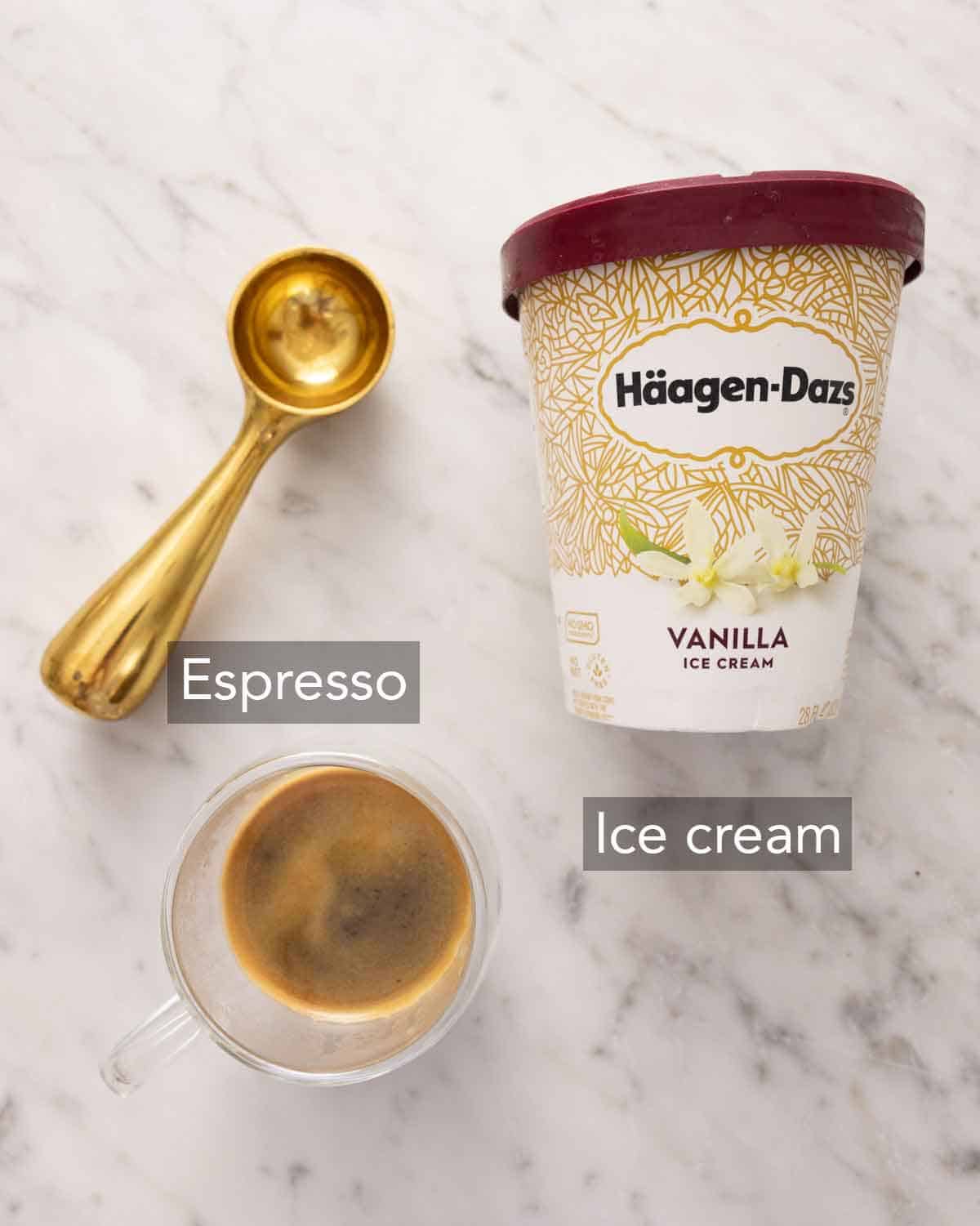 Ingredients needed to make an affogato.