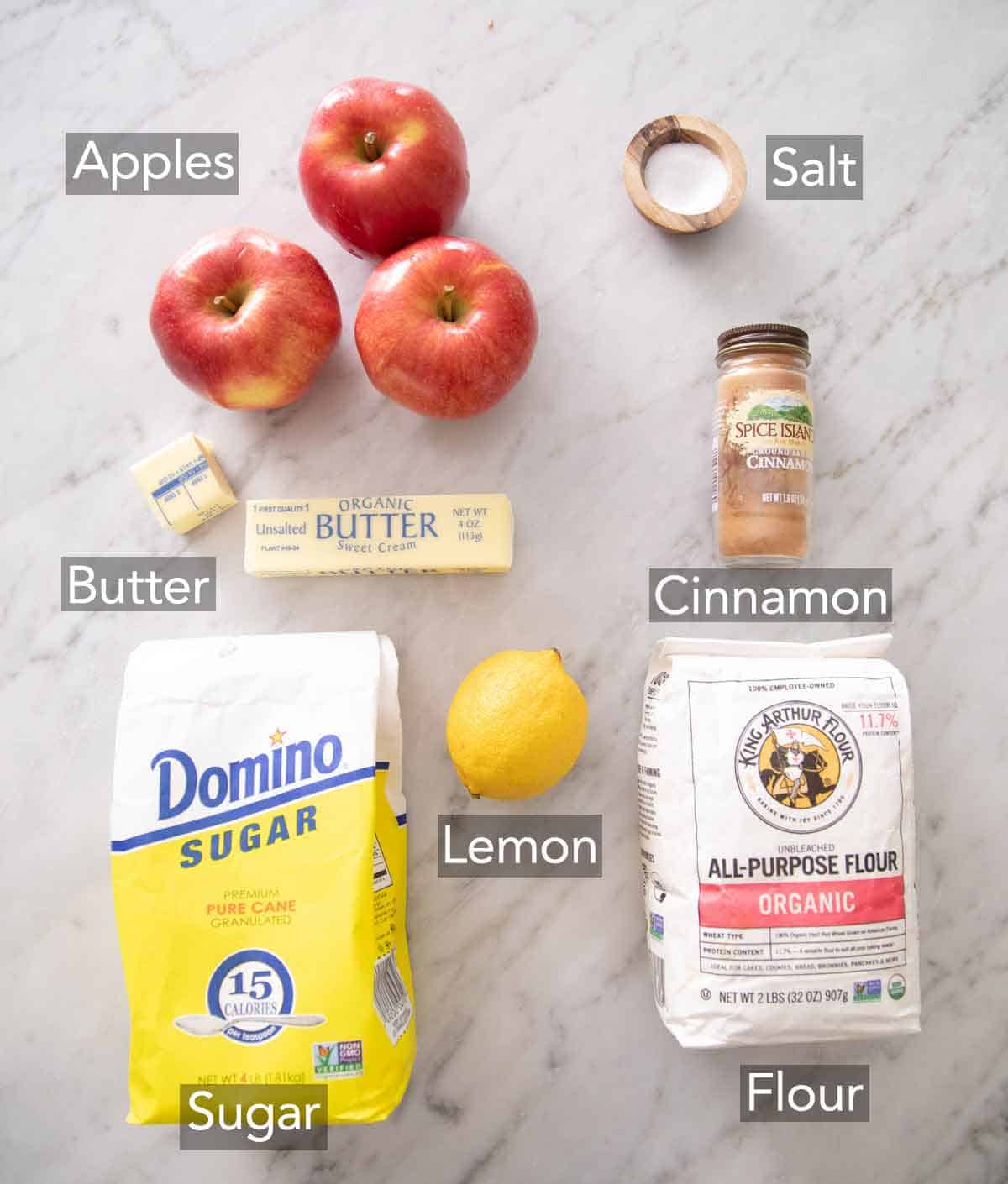 Ingredients needed to make an apple galette.