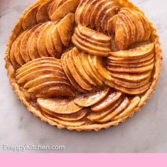 Pinterest graphic of the overhead view of an apple tart.