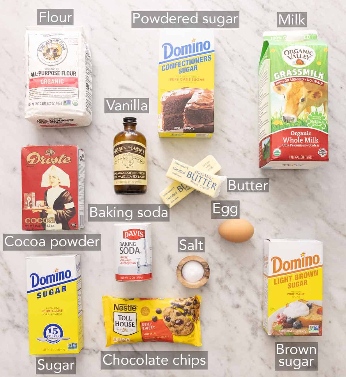 Ingredients needed to make a cookie cake.