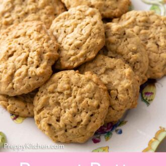 Pinterest graphic of a plate of peanut butter oatmeal cookies.