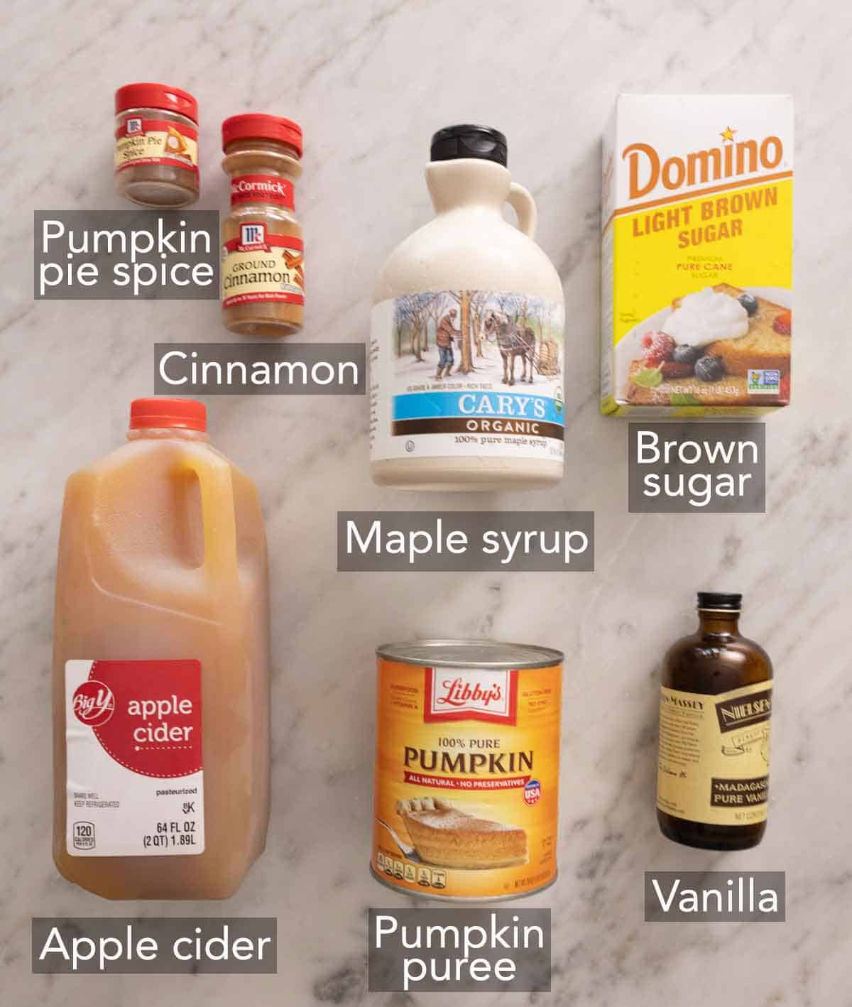 Ingredients needed to make pumpkin butter.