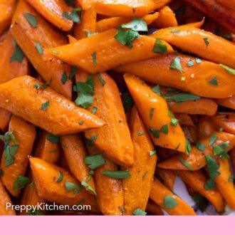Pinterest graphic of a pile of roasted carrots.