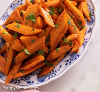 Pinterest graphic of a platter of roasted carrots.