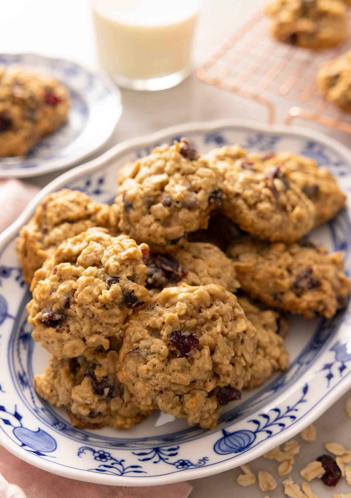 A platter of oatmeal cranberry cookies.