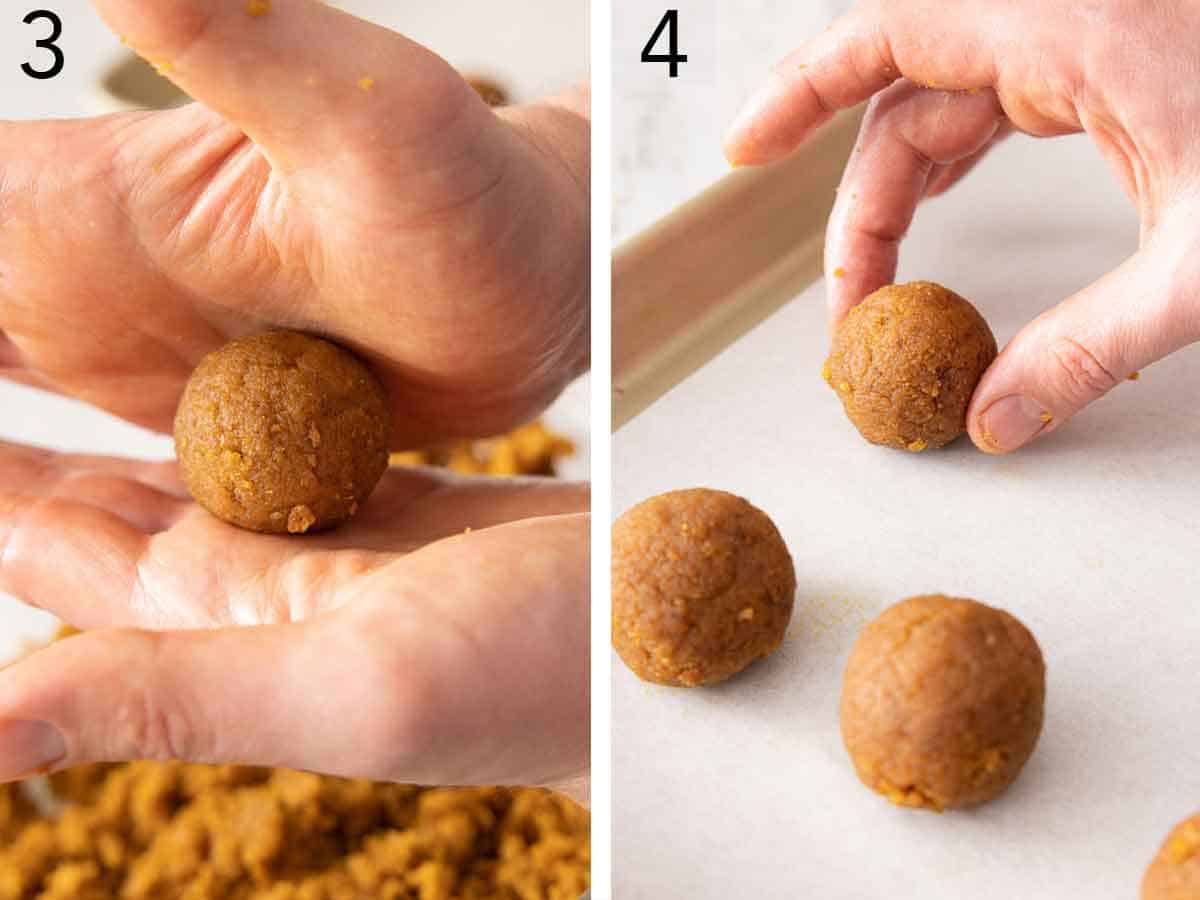 Set of two showing cake pops being rolled and set aside.