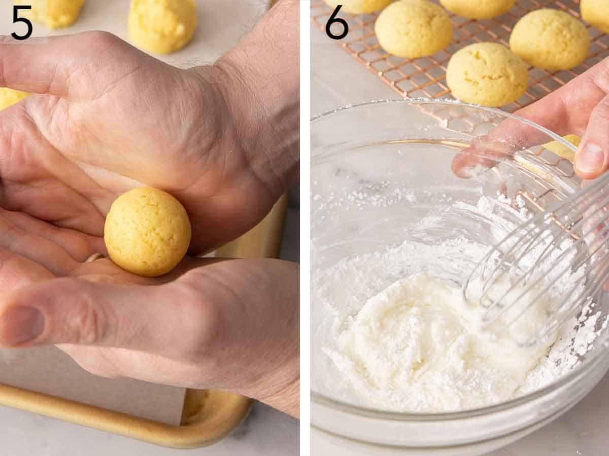 Set of two photo showing the dough rolled and glaze whisked.