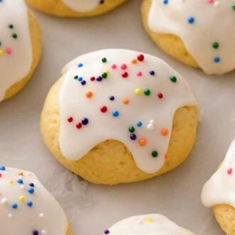 An anise cookie in focus in a row of them.