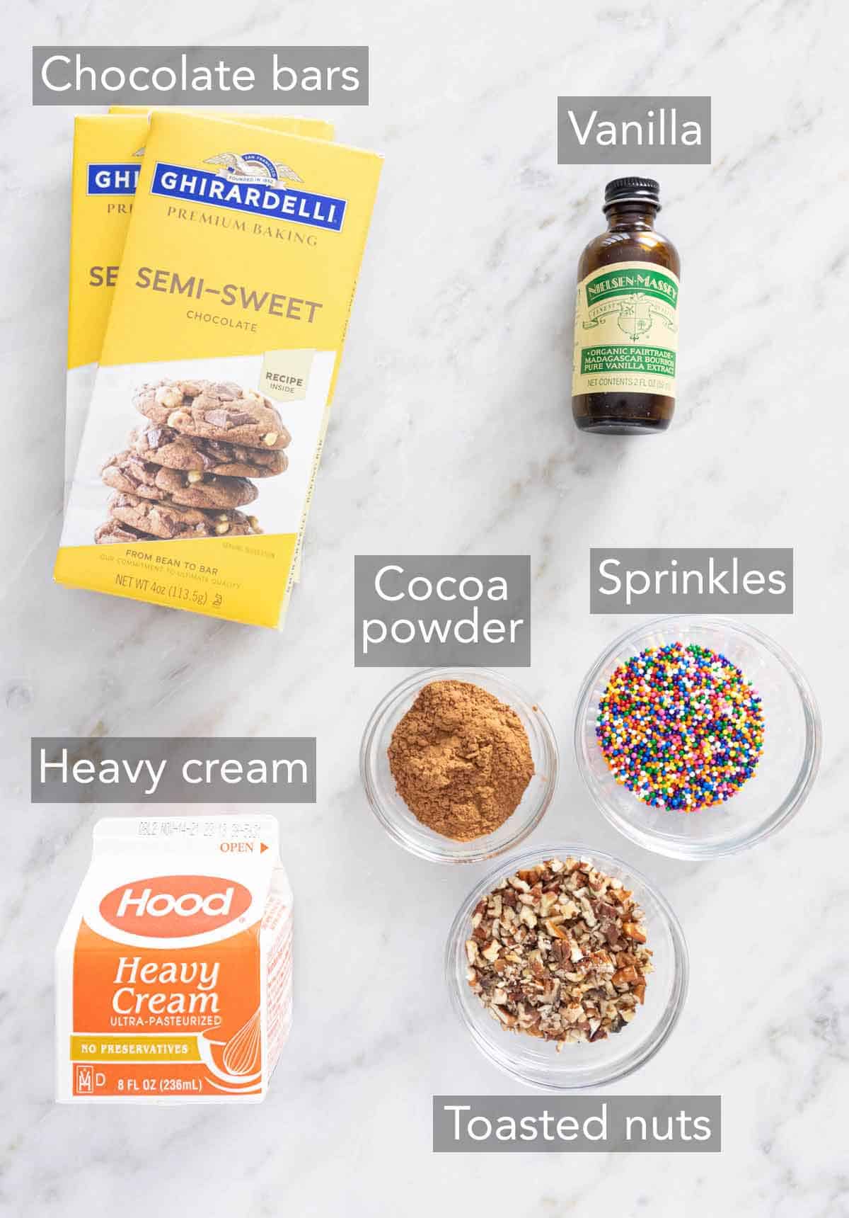 Ingredients needed to make chocolate truffles.