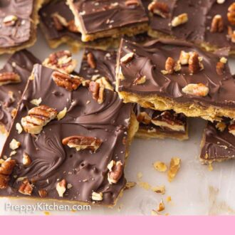 Pinterest graphic of a pile of Christmas cracker candy.