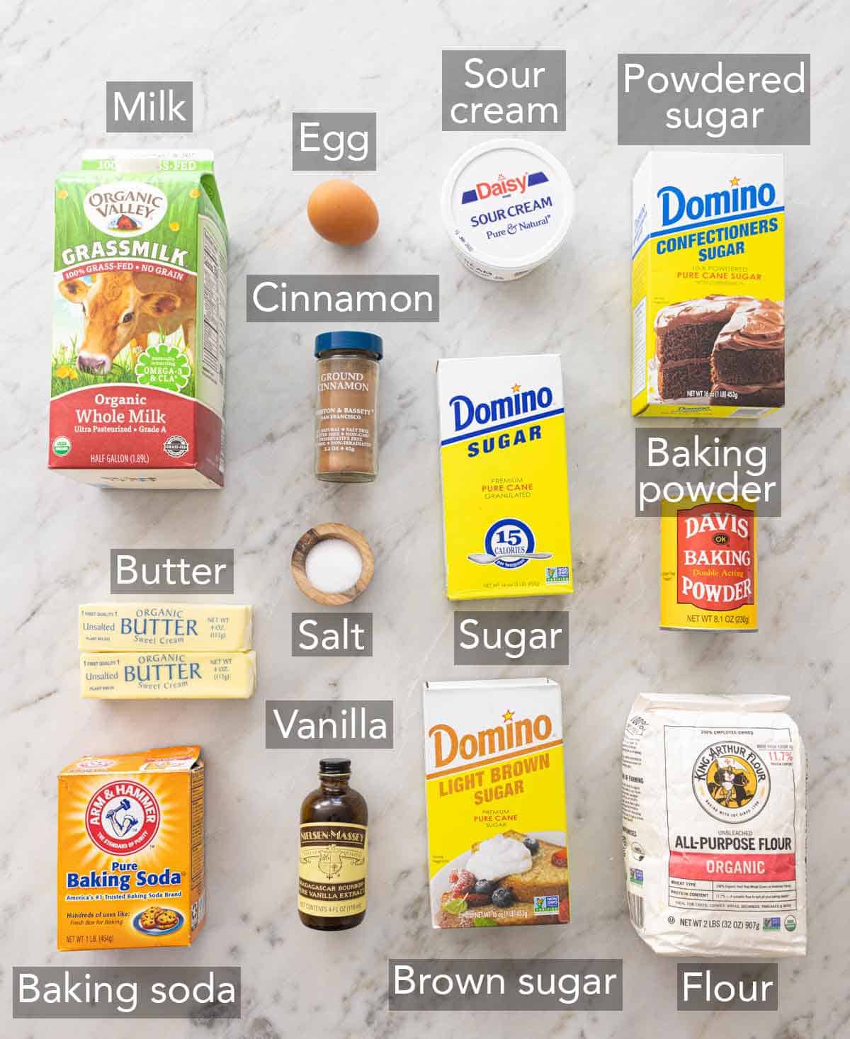 Ingredients needed to make crumb cake.