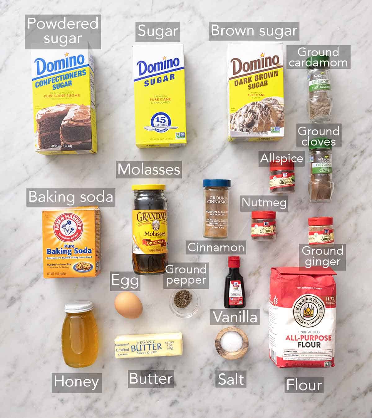 Ingredients needed to make Pfeffernusse cookies.