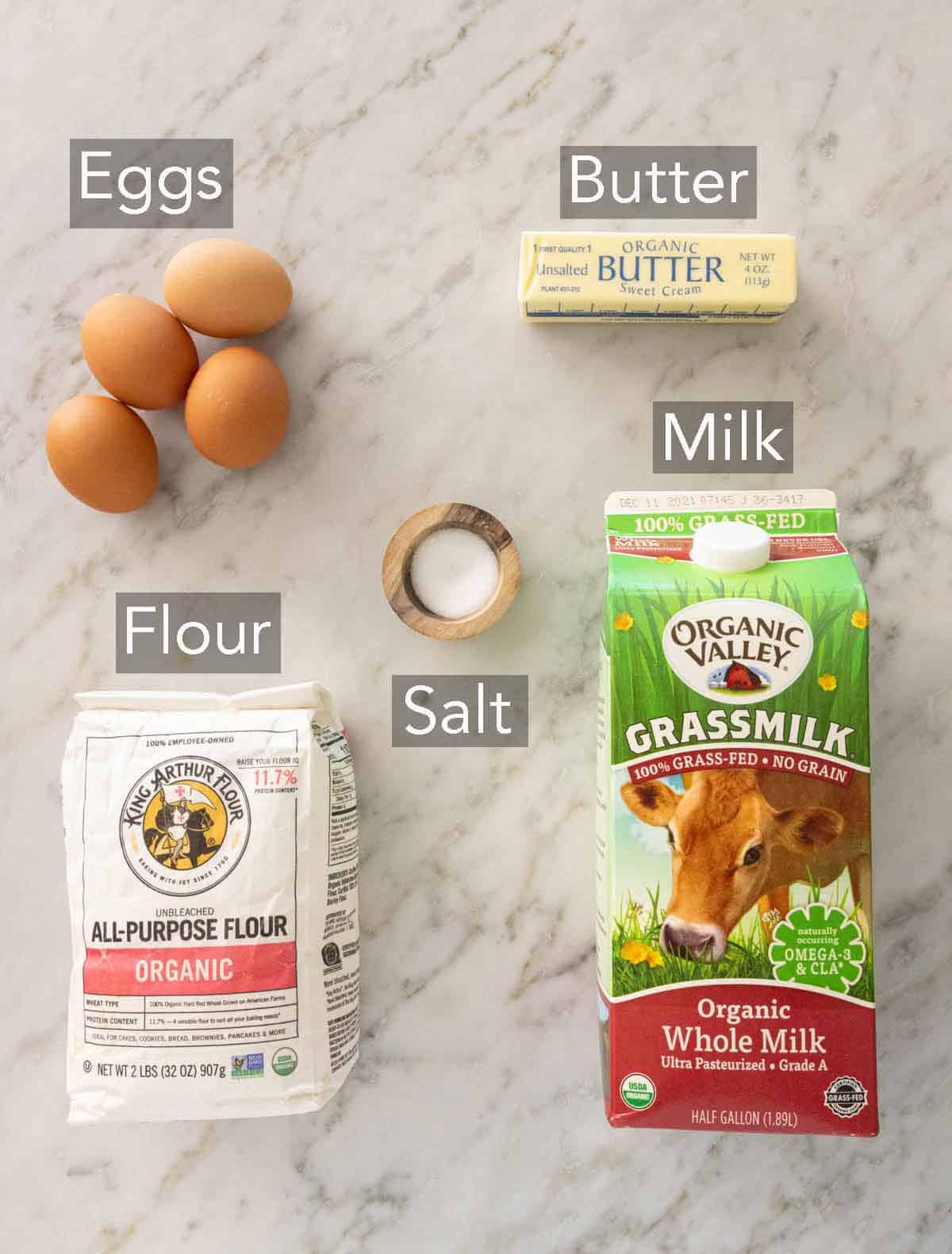 Ingredients needed to make popovers.