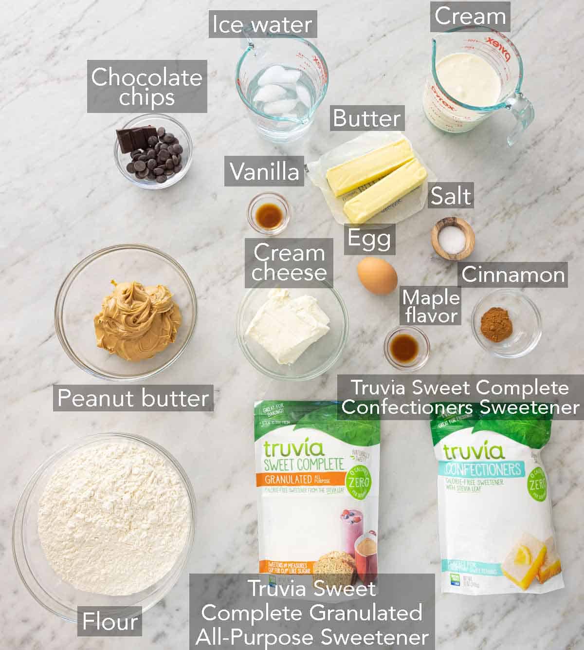 Ingredients needed to make peanut butter bliss pie.