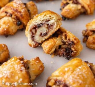 Pinterest graphic of a cut rugelach showing the cross section.
