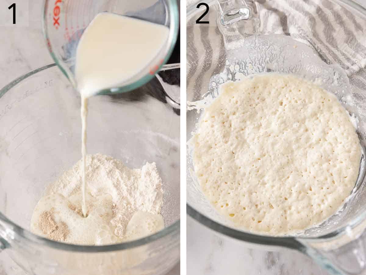 Set of two photos showing yeast being activated.