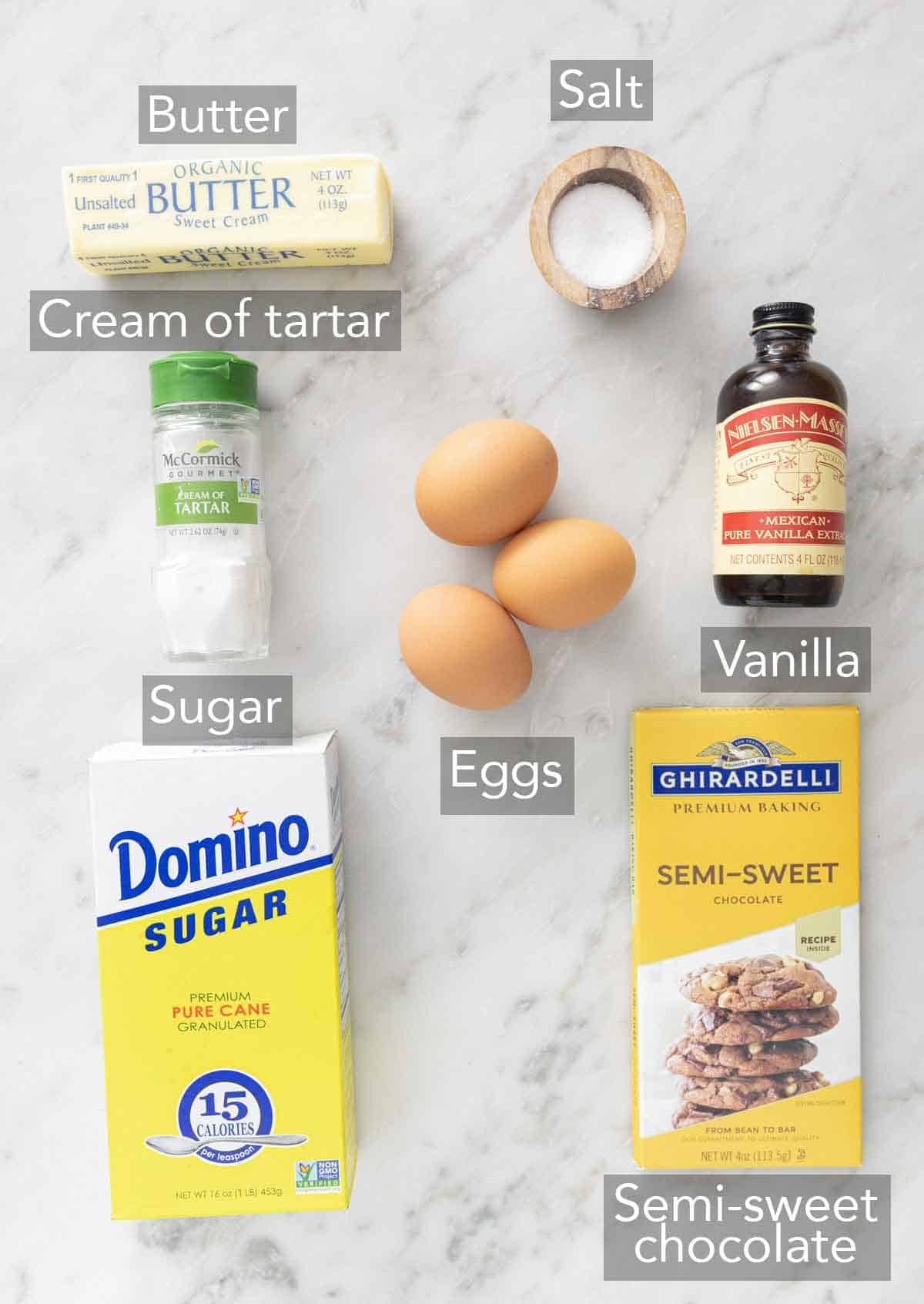 Ingredients needed for chocolate souffle.