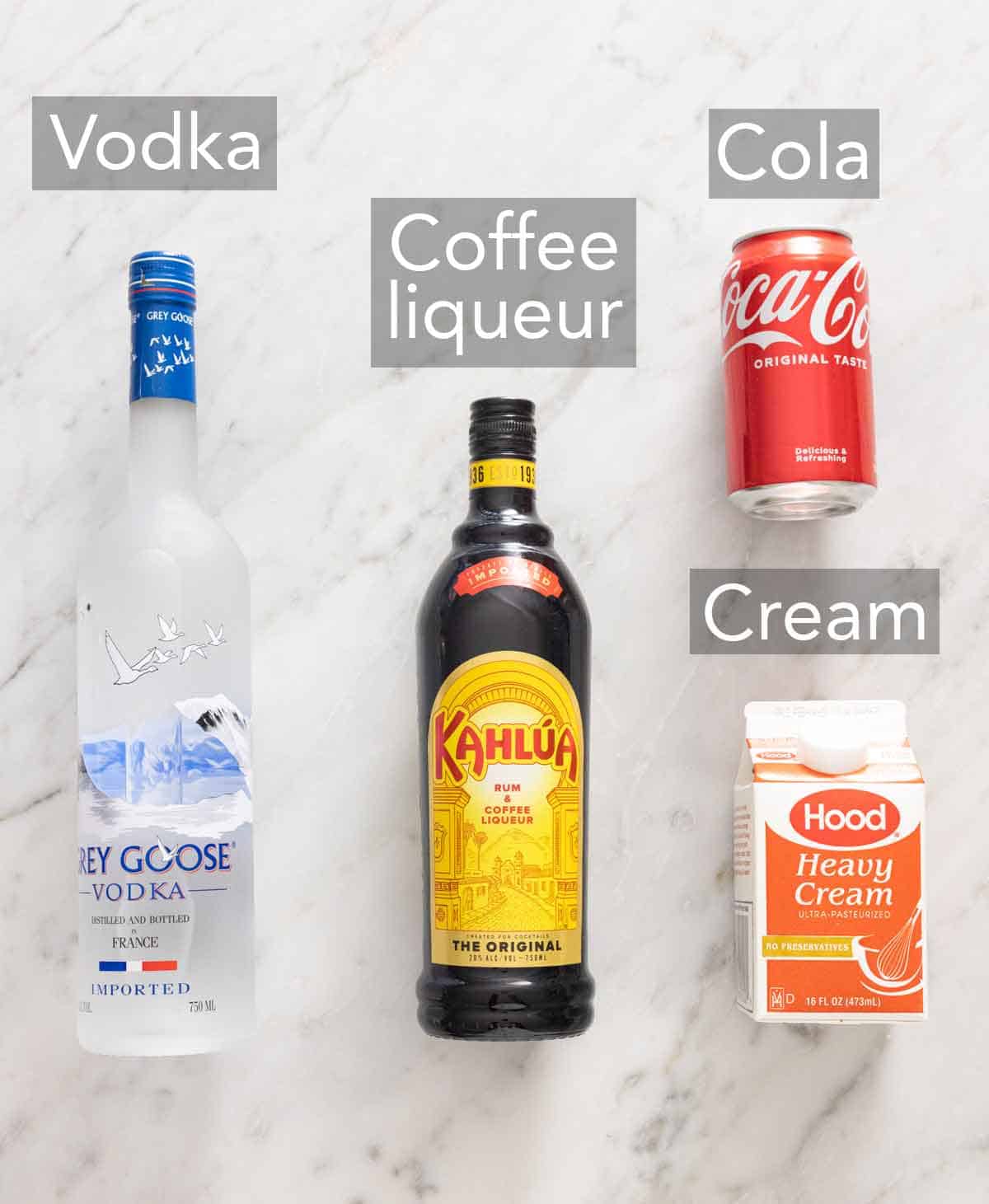 Ingredients needed to make a Colorado Bulldog.