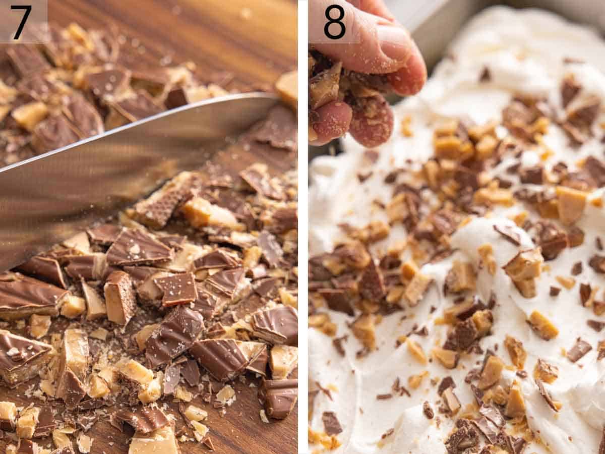 Set of two photos showing health bars chopped and sprinkled on top.