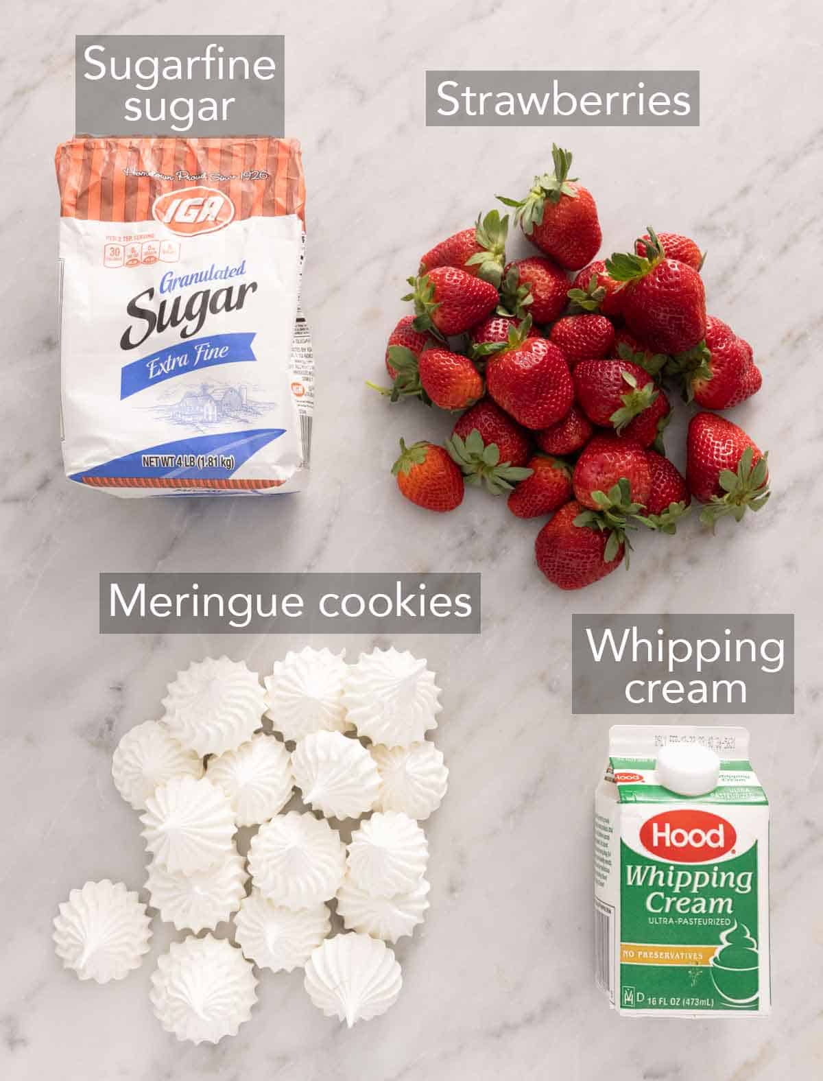 Ingredients needed to make Eton mess.