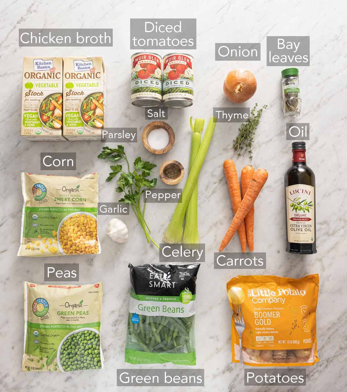 Ingredients needed to make vegetable soup.