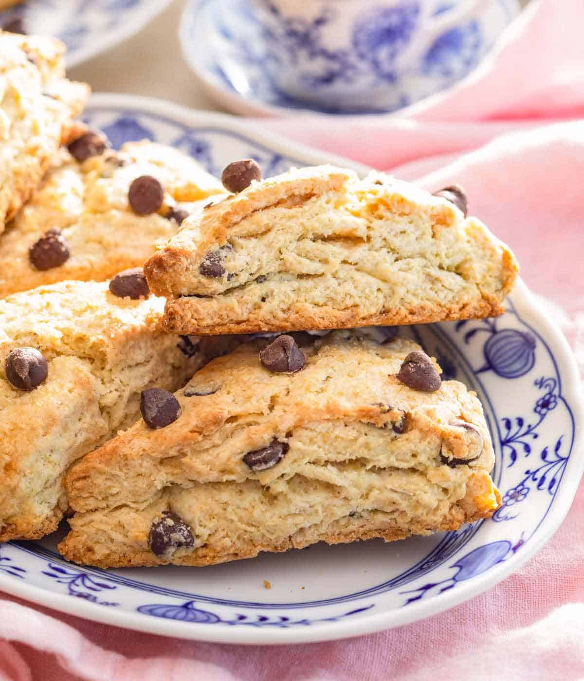 A platter of chocolate chip scones.