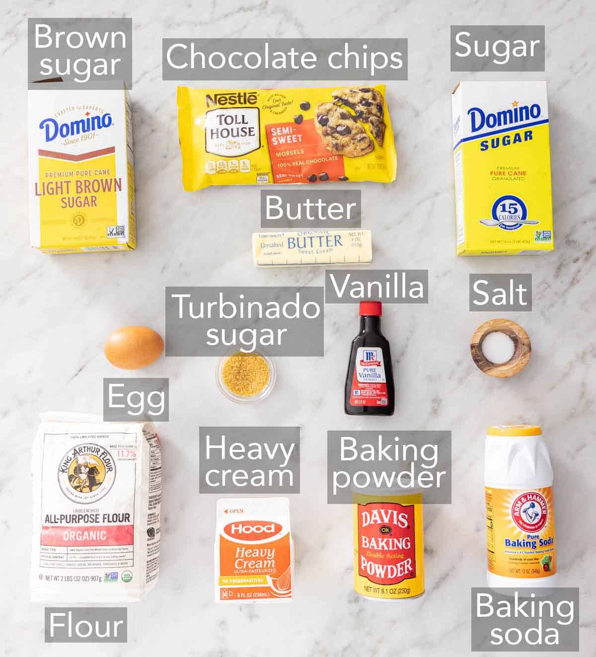 Ingredients needed to make chocolate chip scones.