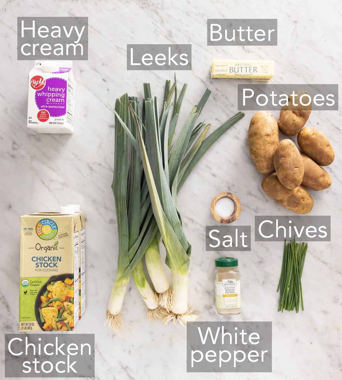 Ingredients needed to make vichyssoise.