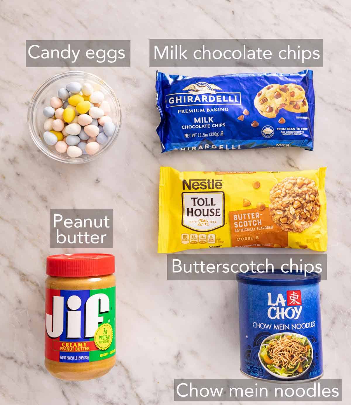 Ingredients needed to make birds nest cookies.