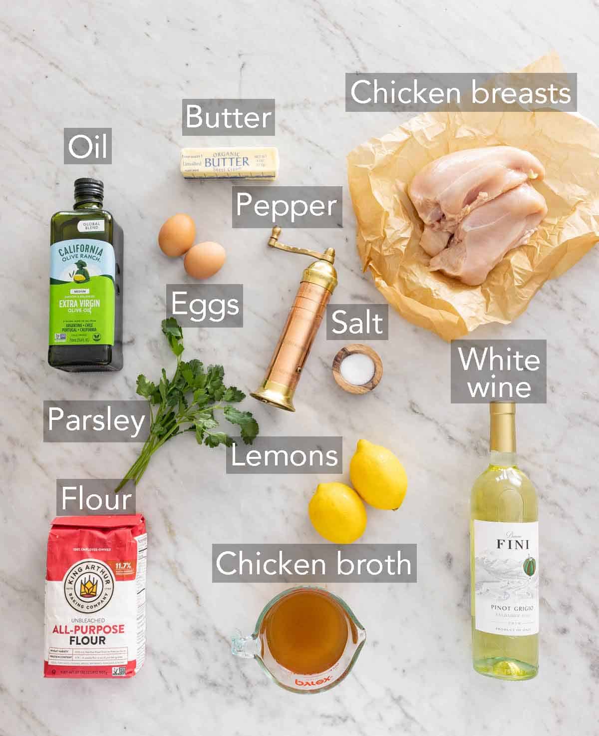 Ingredients needed to make chicken Francese.