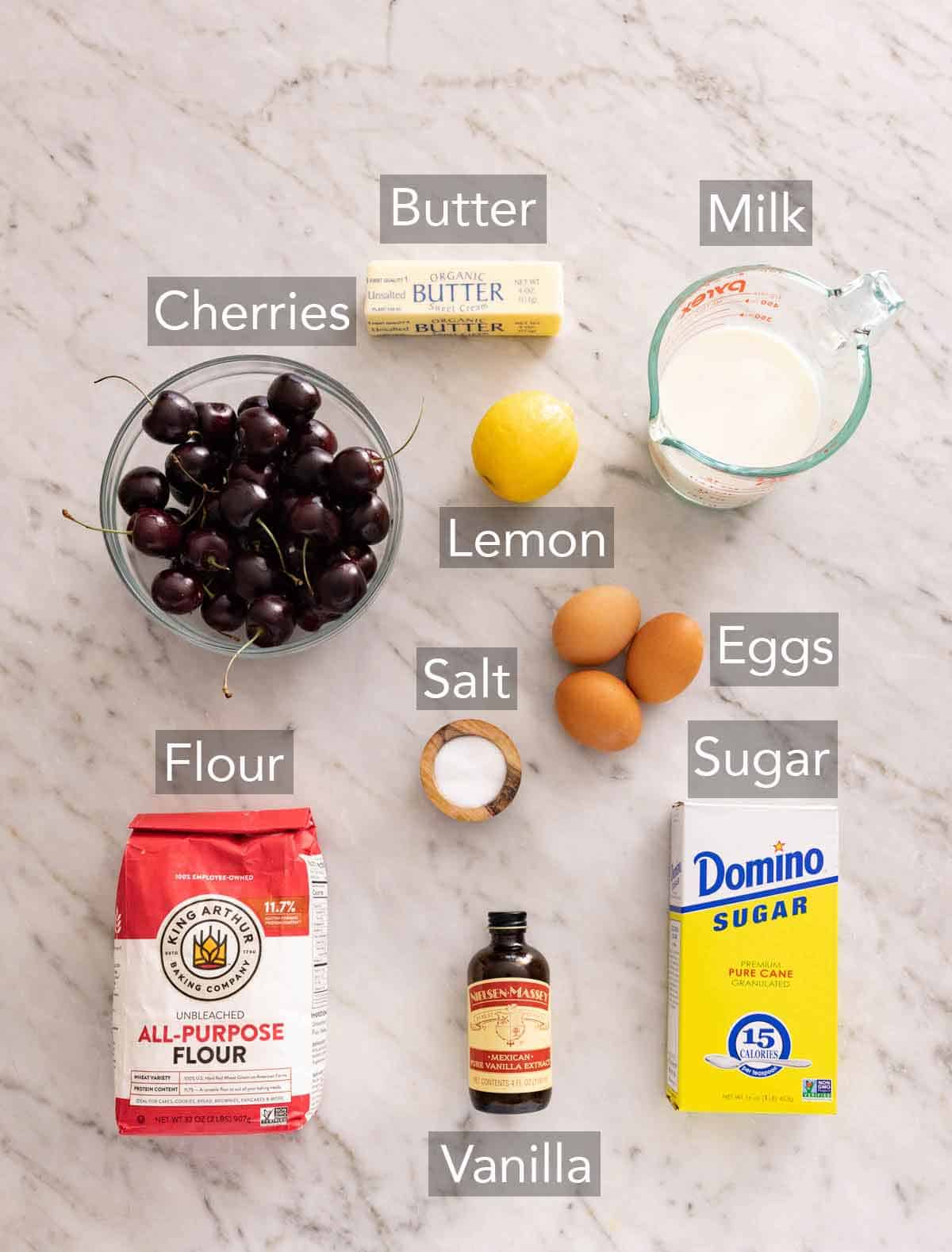 Ingredients needed to make clafoutis.