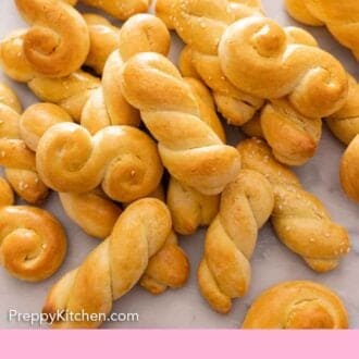 Pinterest graphic of a pile of koulourakia.