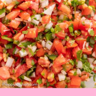 Pinterest graphic of a close up view of pico de gallo.