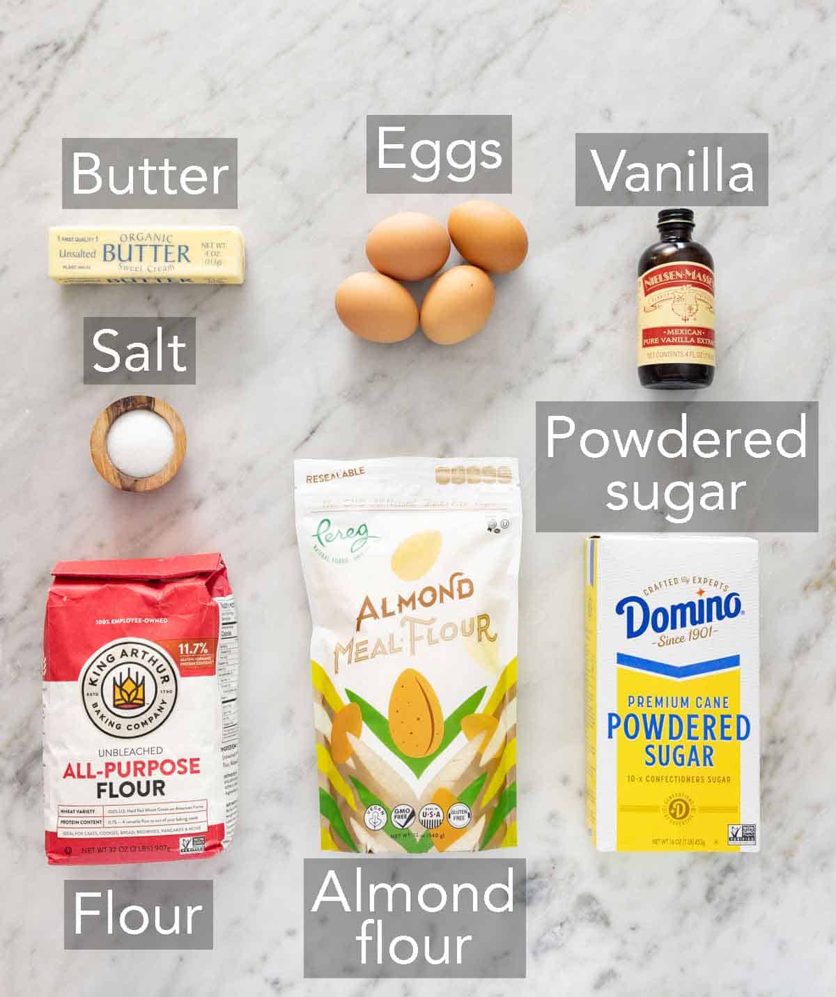 Ingredients needed to make a financier recipe.