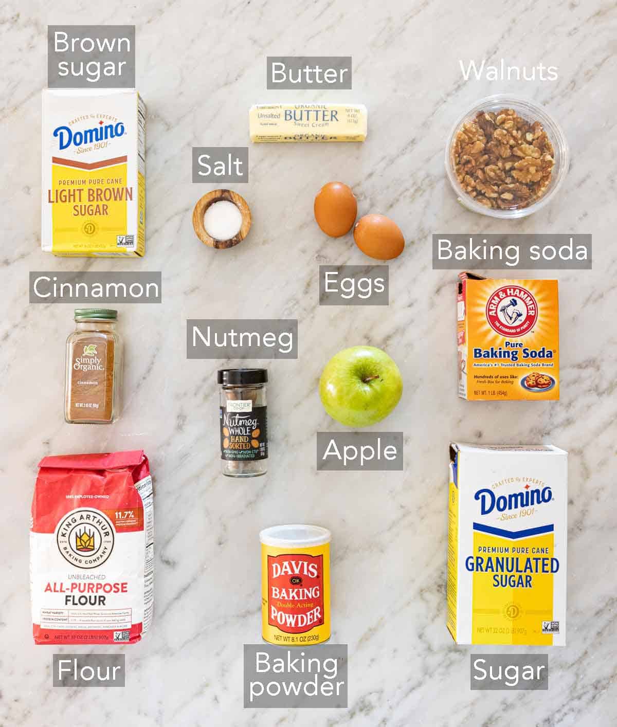 Ingredients needed to make apple bread.