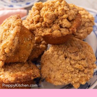 Pinterest graphic of a pile of apple muffins on a platter.