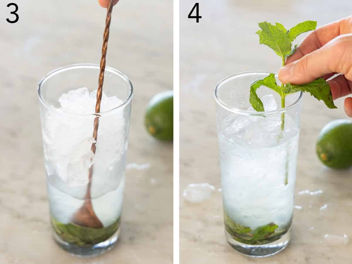 Set of two photos showing the drink mixed and garnished.