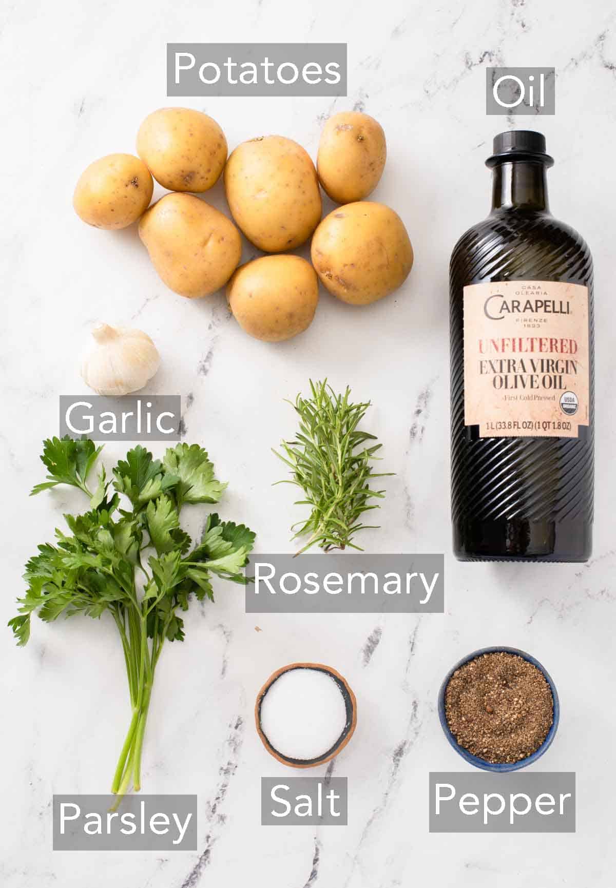 Ingredients needed to make roasted potatoes.