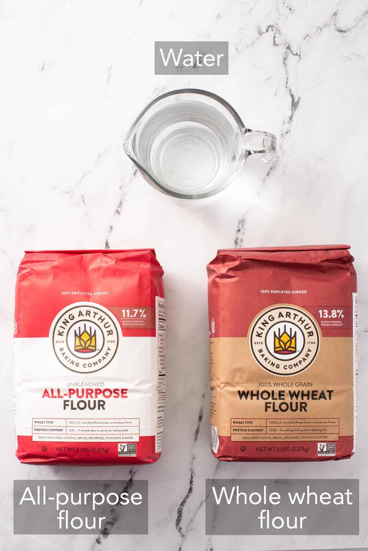 Ingredients needed to make a sourdough starter.