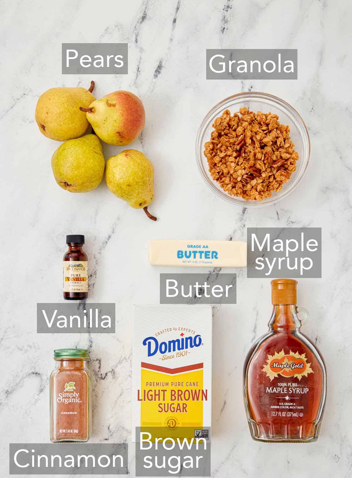 Ingredients needed to make baked pears.