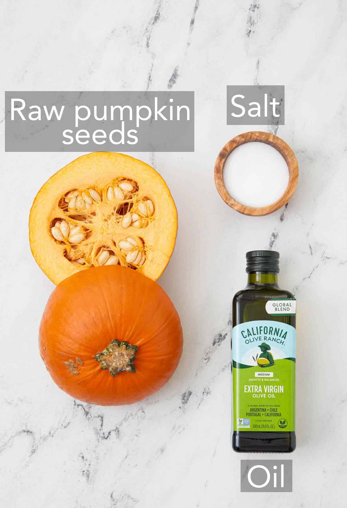 Ingredients needed to make roasted pumpkin seeds.