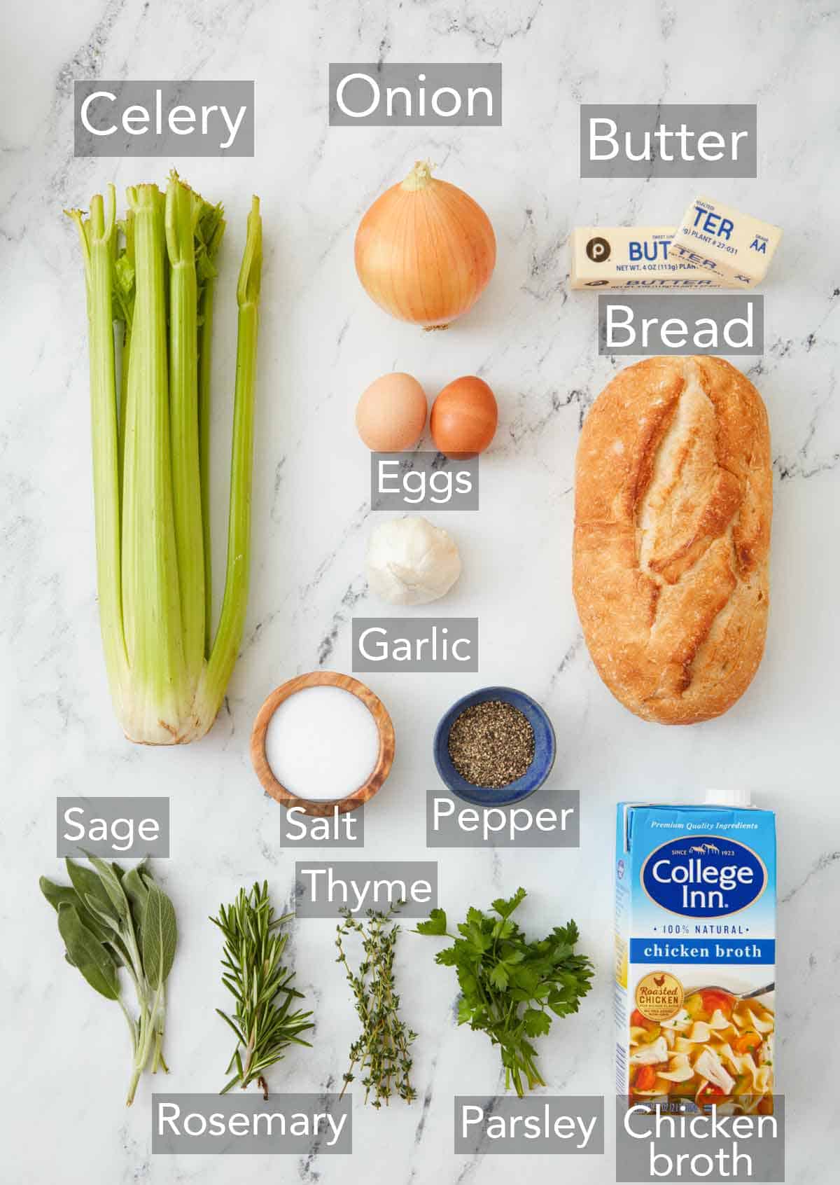 Ingredients needed to make stuffing.