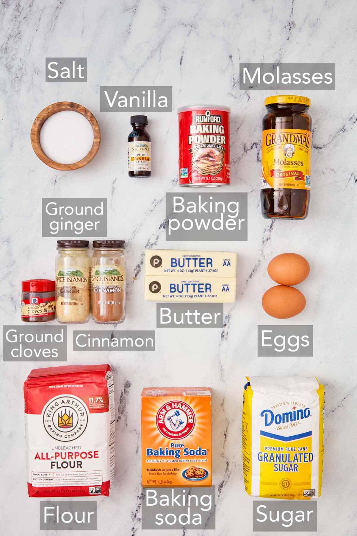 Ingredients needed to make gingerbread cake.
